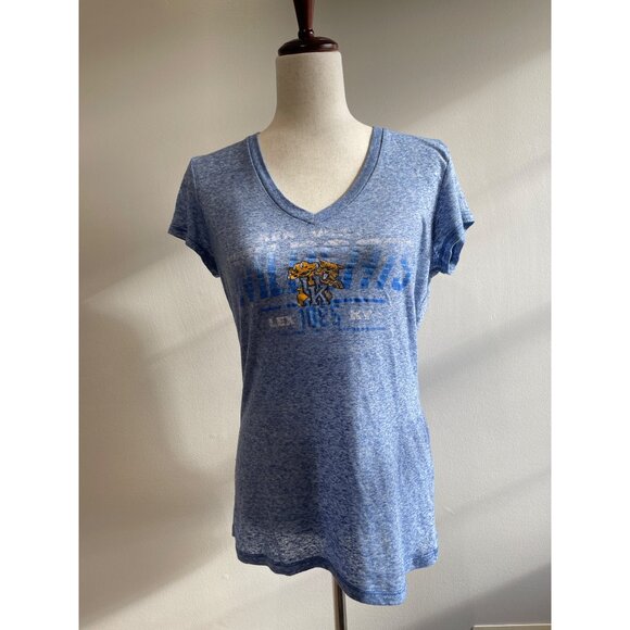 District Tops - District Kentucky Wildcats V-Neck T-Shirt Womens L Blue Burn Out Y2K Wildcats